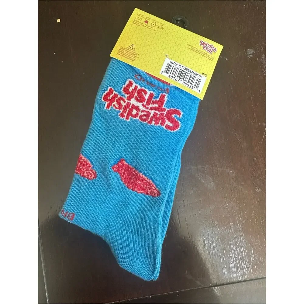 Swedish Fish Crew Socks - Blue with Red Fish